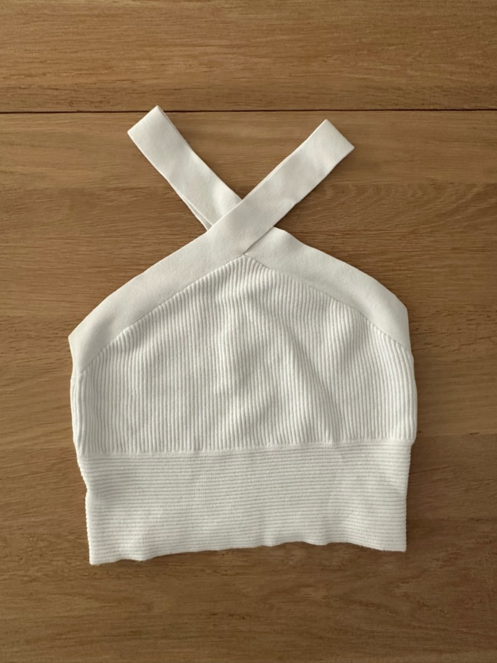 Abercrombie & Fitch White Ribbed Crossback Crop Top